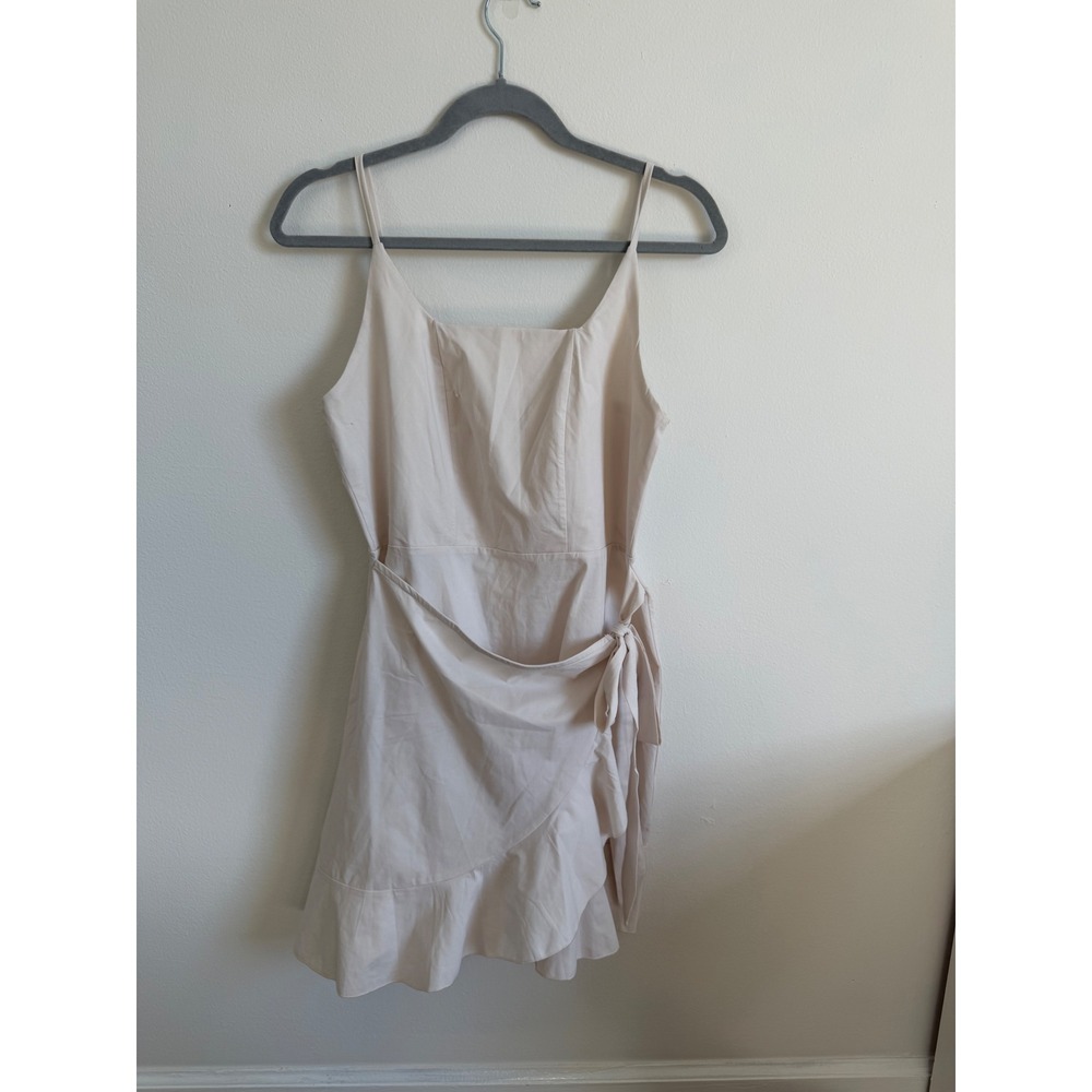 Unbranded Cream Beige Sleeveless Wrap Ruffle Mini Dress Large Square Neck Summer